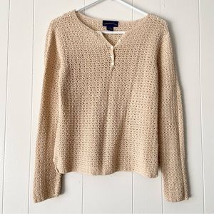 Charter Club knitted half buttons long sleeve top | medium | tan